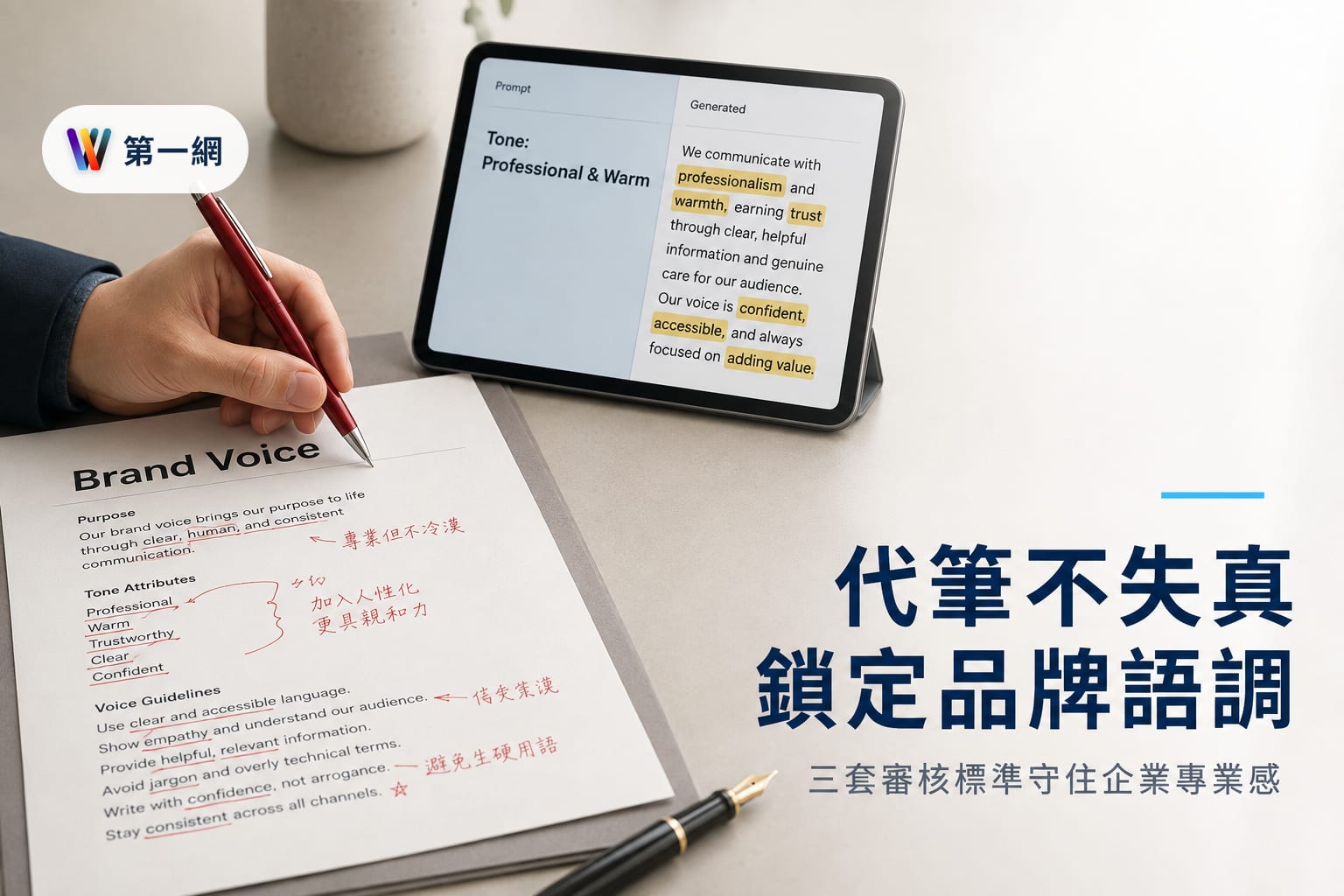企業導入 AI 寫作保持品牌語調的參數設定與審核標準